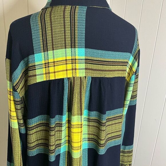 Cato Women's Size XL Blue Yellow Patchwork Long Sleeve Button Down Shirt Top - Picture 8 of 15